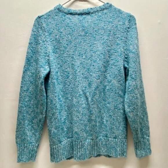 L.L. Bean Knit Sweater Women's Petite Medium PM Turquoise Marble Cotton Vintage - Picture 6 of 11